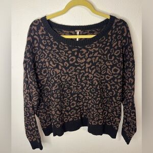 FREE PEOPLE Leopard Print Sweater Black and Brown Size Small